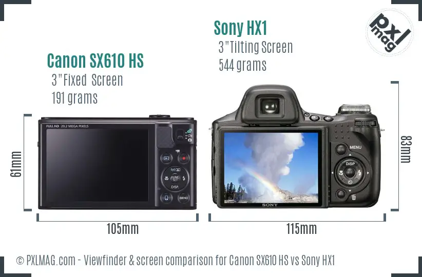 Canon SX610 HS vs Sony HX1 Screen and Viewfinder comparison