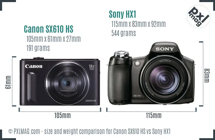 Canon SX610 HS vs Sony HX1 size comparison