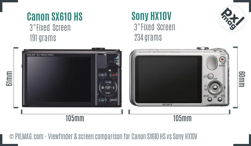 Canon SX610 HS vs Sony HX10V Screen and Viewfinder comparison Canon SX610 HS vs Sony HX10V Screen and Viewfinder comparison