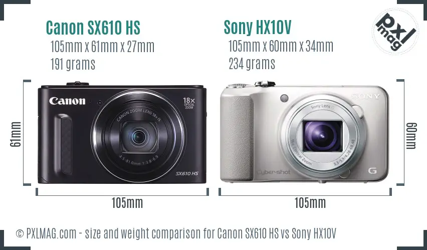Canon SX610 HS vs Sony HX10V size comparison Canon SX610 HS vs Sony HX10V size comparison