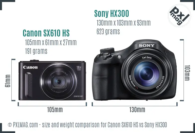 Canon SX610 HS vs Sony HX300 size comparison Canon SX610 HS vs Sony HX300 size comparison