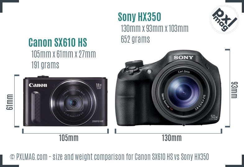 Canon SX610 HS vs Sony HX350 size comparison