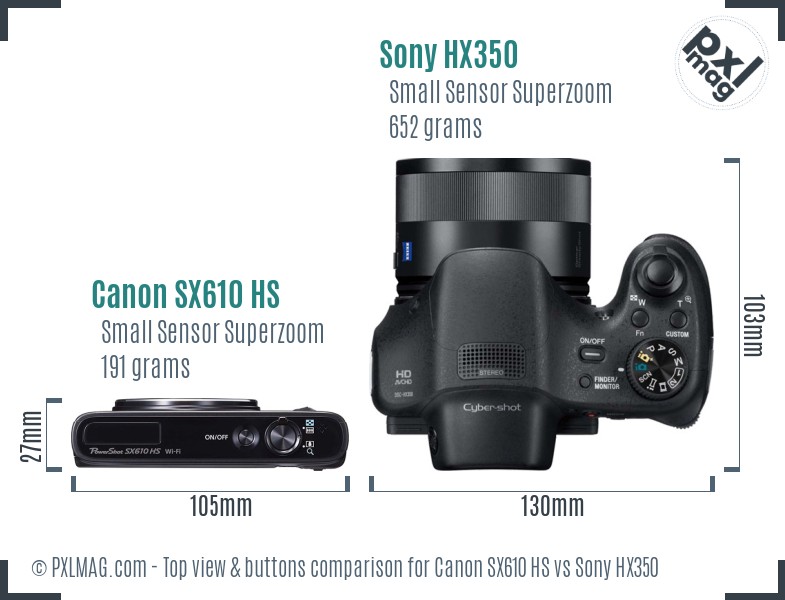 Canon SX610 HS vs Sony HX350 top view buttons comparison