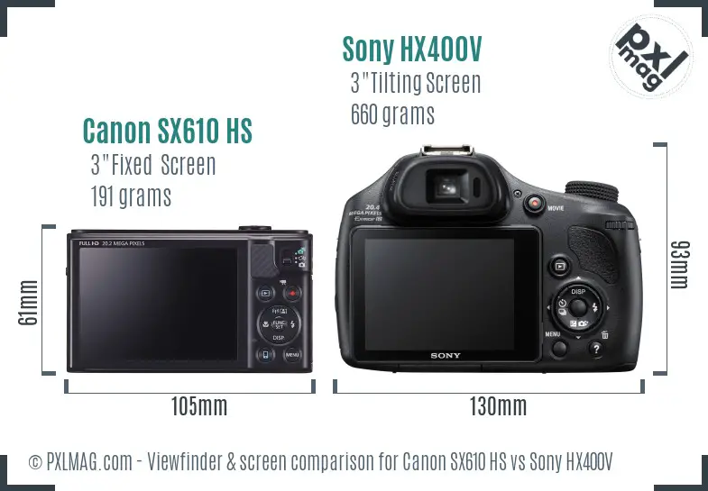 Canon SX610 HS vs Sony HX400V Screen and Viewfinder comparison Canon SX610 HS vs Sony HX400V Screen and Viewfinder comparison