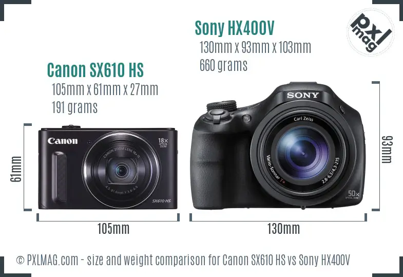 Canon SX610 HS vs Sony HX400V size comparison Canon SX610 HS vs Sony HX400V size comparison