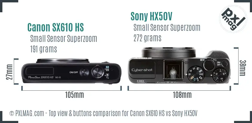 Canon SX610 HS vs Sony HX50V top view buttons comparison