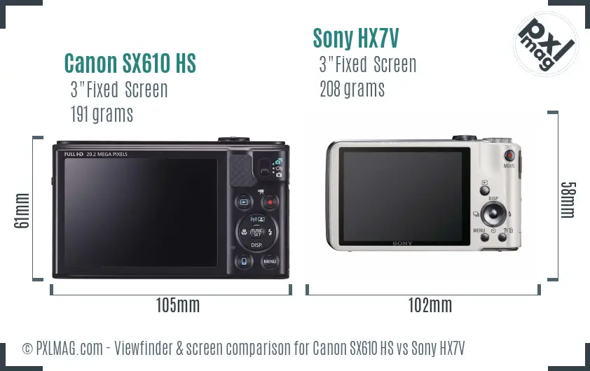 Canon SX610 HS vs Sony HX7V Screen and Viewfinder comparison