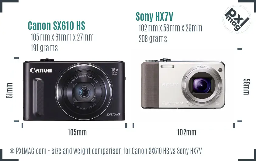 Canon SX610 HS vs Sony HX7V size comparison