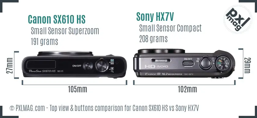 Canon SX610 HS vs Sony HX7V top view buttons comparison