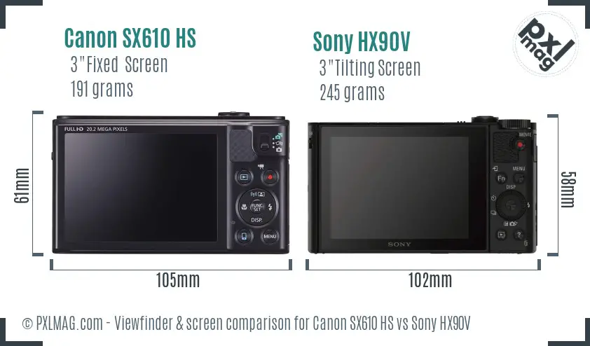 Canon SX610 HS vs Sony HX90V Screen and Viewfinder comparison