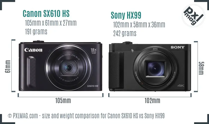 Canon SX610 HS vs Sony HX99 size comparison