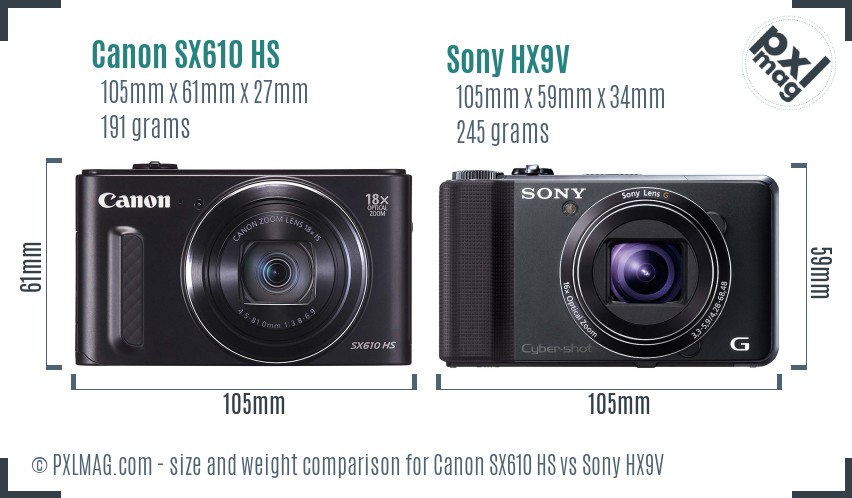 Canon SX610 HS vs Sony HX9V size comparison Canon SX610 HS vs Sony HX9V size comparison