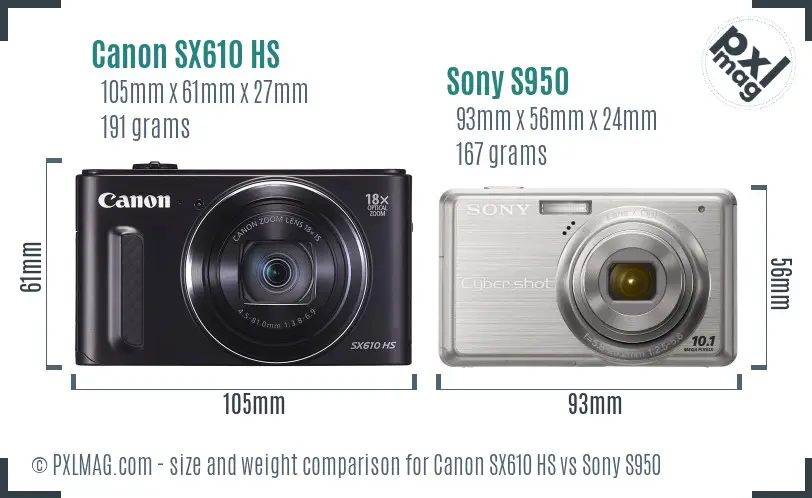 Canon SX610 HS vs Sony S950 size comparison
