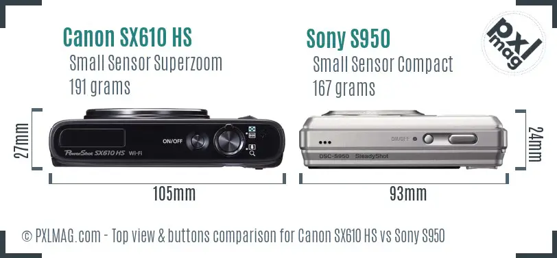 Canon SX610 HS vs Sony S950 top view buttons comparison