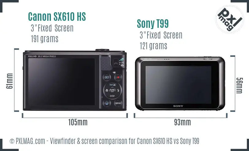 Canon SX610 HS vs Sony T99 Screen and Viewfinder comparison