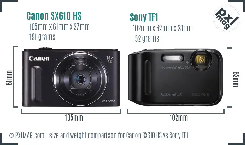 Canon SX610 HS vs Sony TF1 size comparison