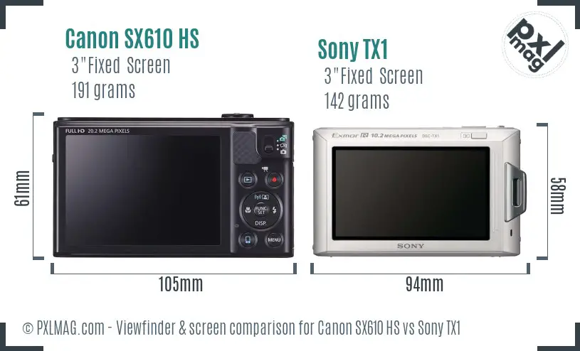 Canon SX610 HS vs Sony TX1 Screen and Viewfinder comparison
