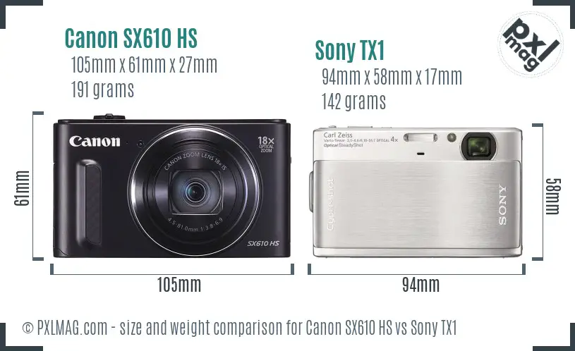 Canon SX610 HS vs Sony TX1 size comparison