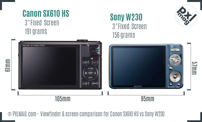 Canon SX610 HS vs Sony W230 Screen and Viewfinder comparison Canon SX610 HS vs Sony W230 Screen and Viewfinder comparison