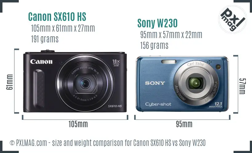 Canon SX610 HS vs Sony W230 size comparison Canon SX610 HS vs Sony W230 size comparison