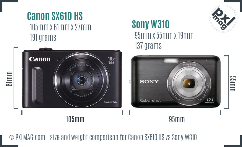 Canon SX610 HS vs Sony W310 size comparison Canon SX610 HS vs Sony W310 size comparison
