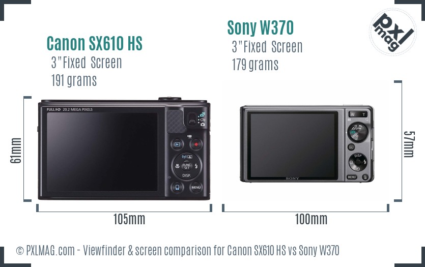 Canon SX610 HS vs Sony W370 Screen and Viewfinder comparison