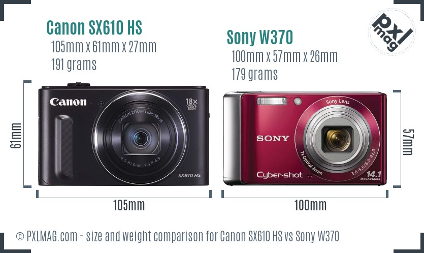 Canon SX610 HS vs Sony W370 size comparison Canon SX610 HS vs Sony W370 size comparison