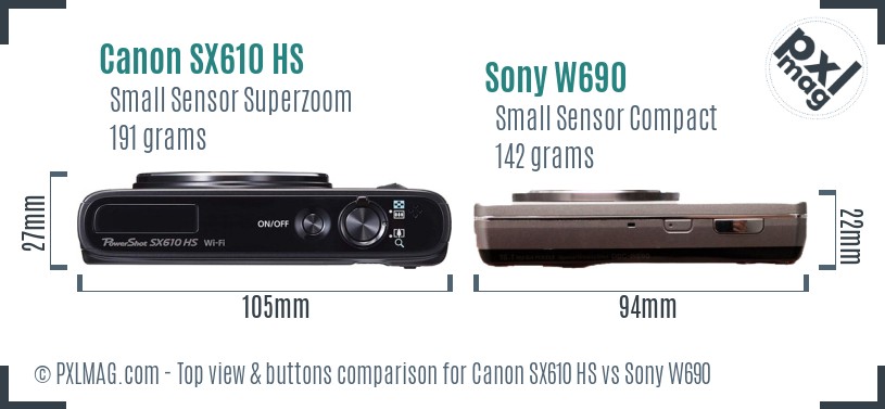 Canon SX610 HS vs Sony W690 top view buttons comparison