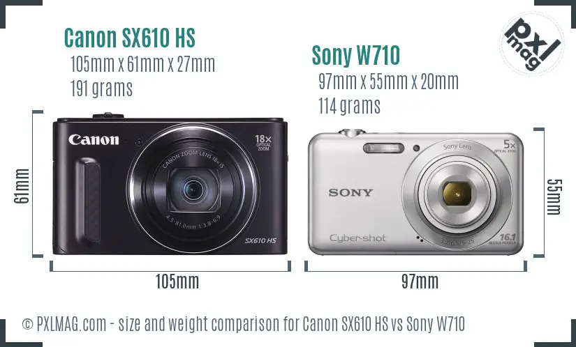 Canon SX610 HS vs Sony W710 size comparison Canon SX610 HS vs Sony W710 size comparison