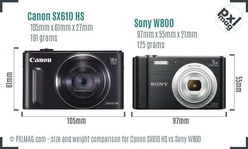 Canon SX610 HS vs Sony W800 size comparison Canon SX610 HS vs Sony W800 size comparison