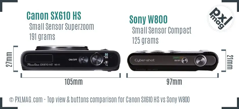 Canon SX610 HS vs Sony W800 top view buttons comparison Canon SX610 HS vs Sony W800 top view buttons comparison