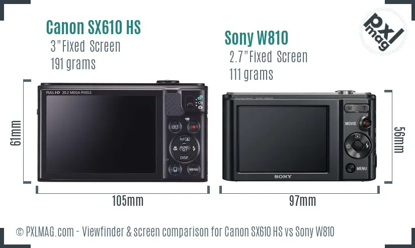 Canon SX610 HS vs Sony W810 Screen and Viewfinder comparison