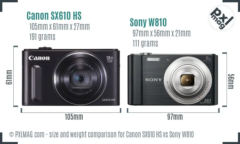 Canon SX610 HS vs Sony W810 size comparison