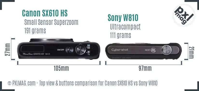 Canon SX610 HS vs Sony W810 top view buttons comparison