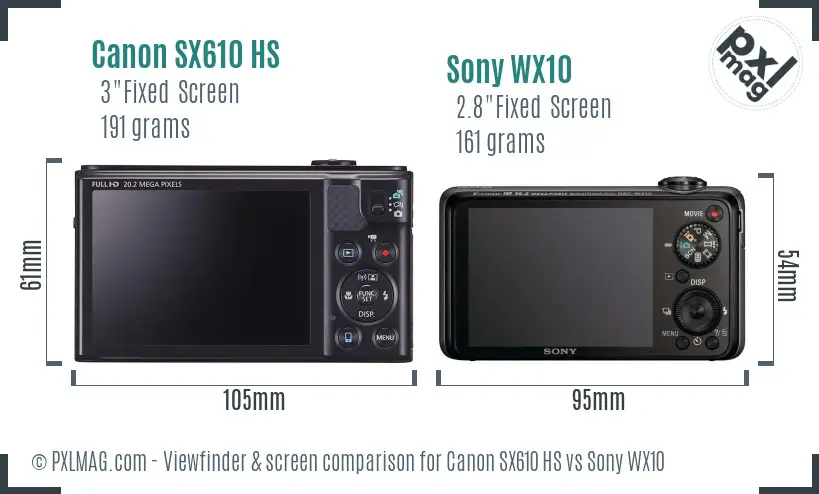 Canon SX610 HS vs Sony WX10 Screen and Viewfinder comparison