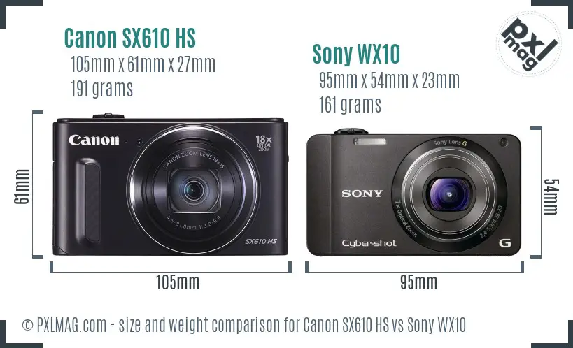 Canon SX610 HS vs Sony WX10 size comparison