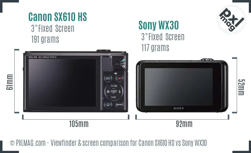 Canon SX610 HS vs Sony WX30 Screen and Viewfinder comparison