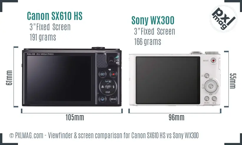 Canon SX610 HS vs Sony WX300 Screen and Viewfinder comparison