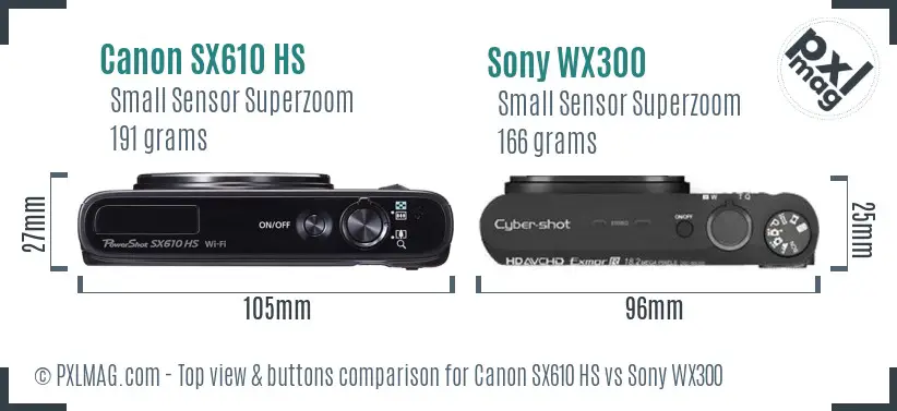 Canon SX610 HS vs Sony WX300 top view buttons comparison