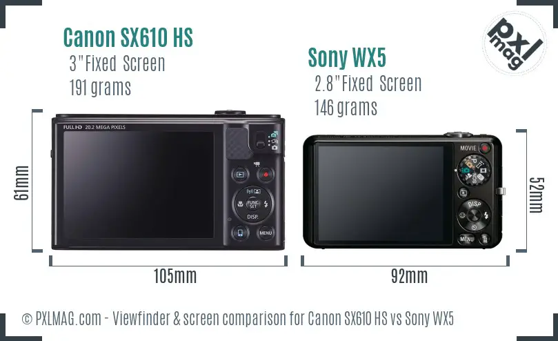 Canon SX610 HS vs Sony WX5 Screen and Viewfinder comparison