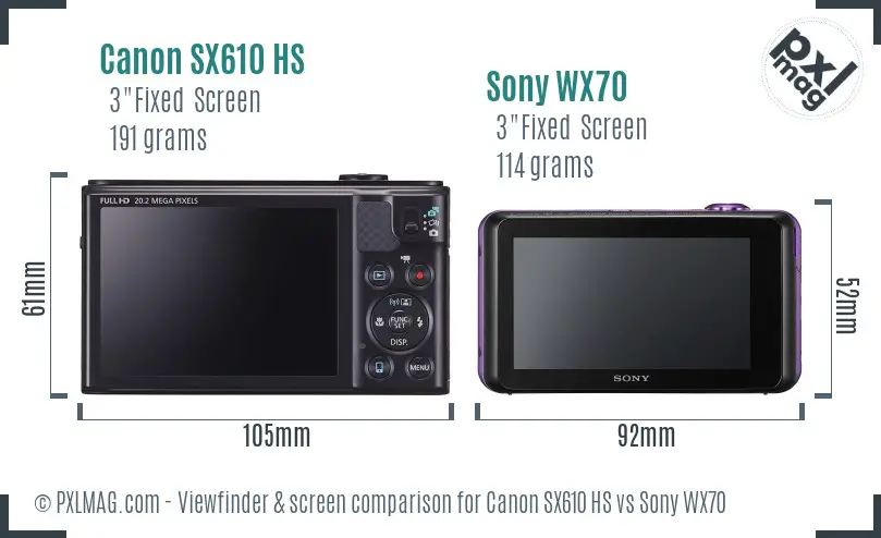 Canon SX610 HS vs Sony WX70 Screen and Viewfinder comparison Canon SX610 HS vs Sony WX70 Screen and Viewfinder comparison