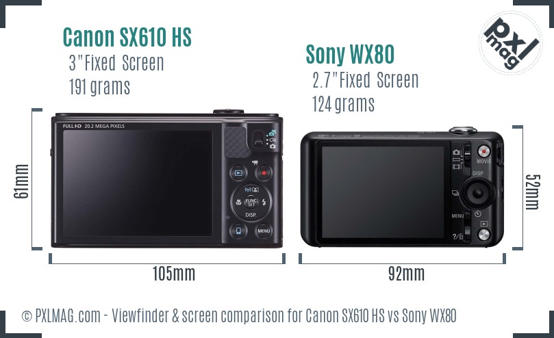Canon SX610 HS vs Sony WX80 Screen and Viewfinder comparison