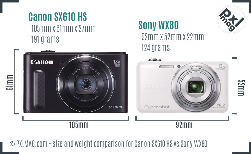 Canon SX610 HS vs Sony WX80 size comparison