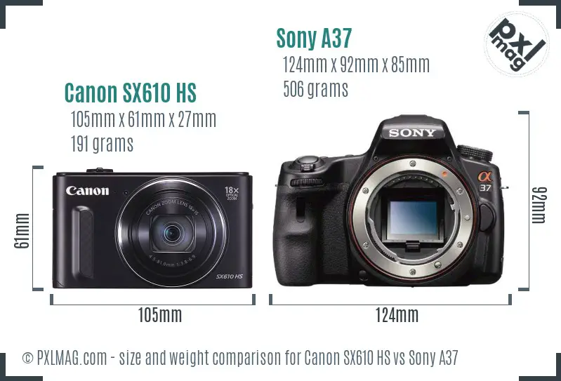 Canon SX610 HS vs Sony A37 size comparison Canon SX610 HS vs Sony A37 size comparison