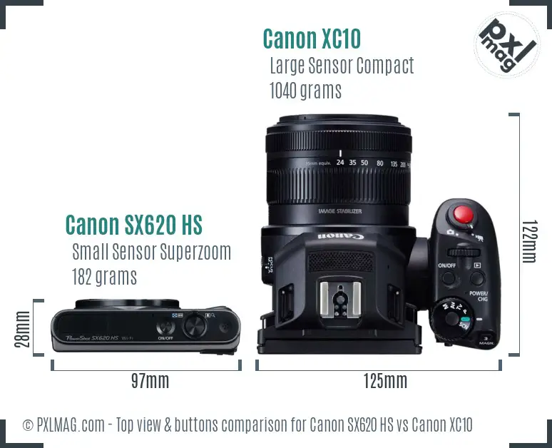 Canon SX620 HS vs Canon XC10 top view buttons comparison