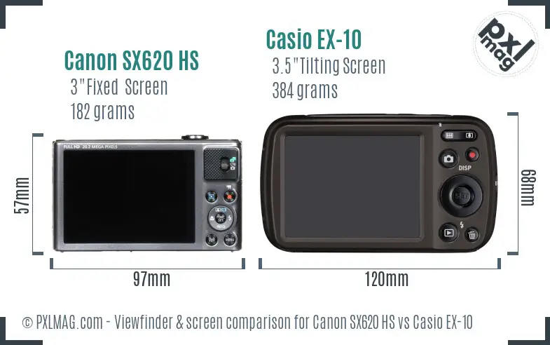 Canon SX620 HS vs Casio EX-10 Screen and Viewfinder comparison