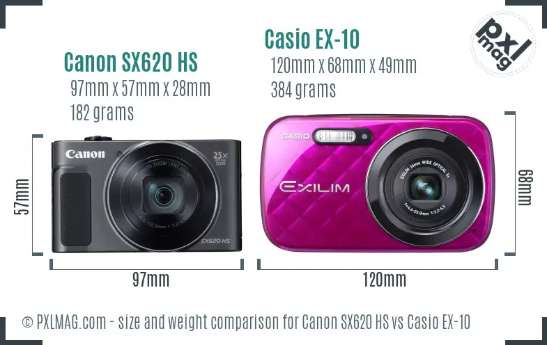 Canon SX620 HS vs Casio EX-10 size comparison