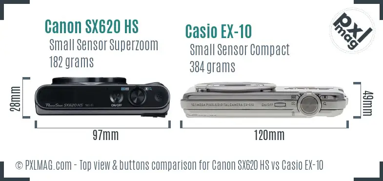 Canon SX620 HS vs Casio EX-10 top view buttons comparison