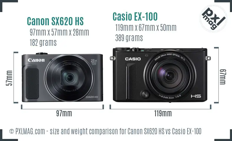 Canon SX620 HS vs Casio EX-100 size comparison