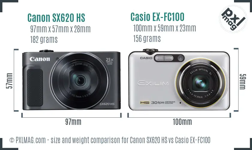 Canon SX620 HS vs Casio EX-FC100 size comparison